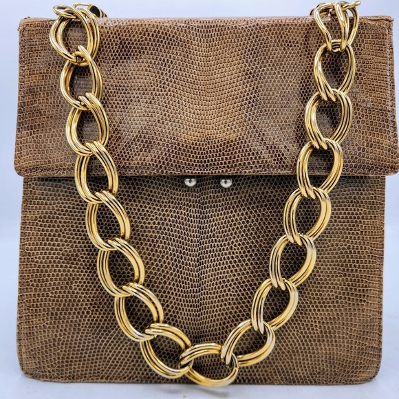 Vintage Accordion Tan Lizard Purse Secret Compartment With Extra Accessories. - Picture 5 of 16